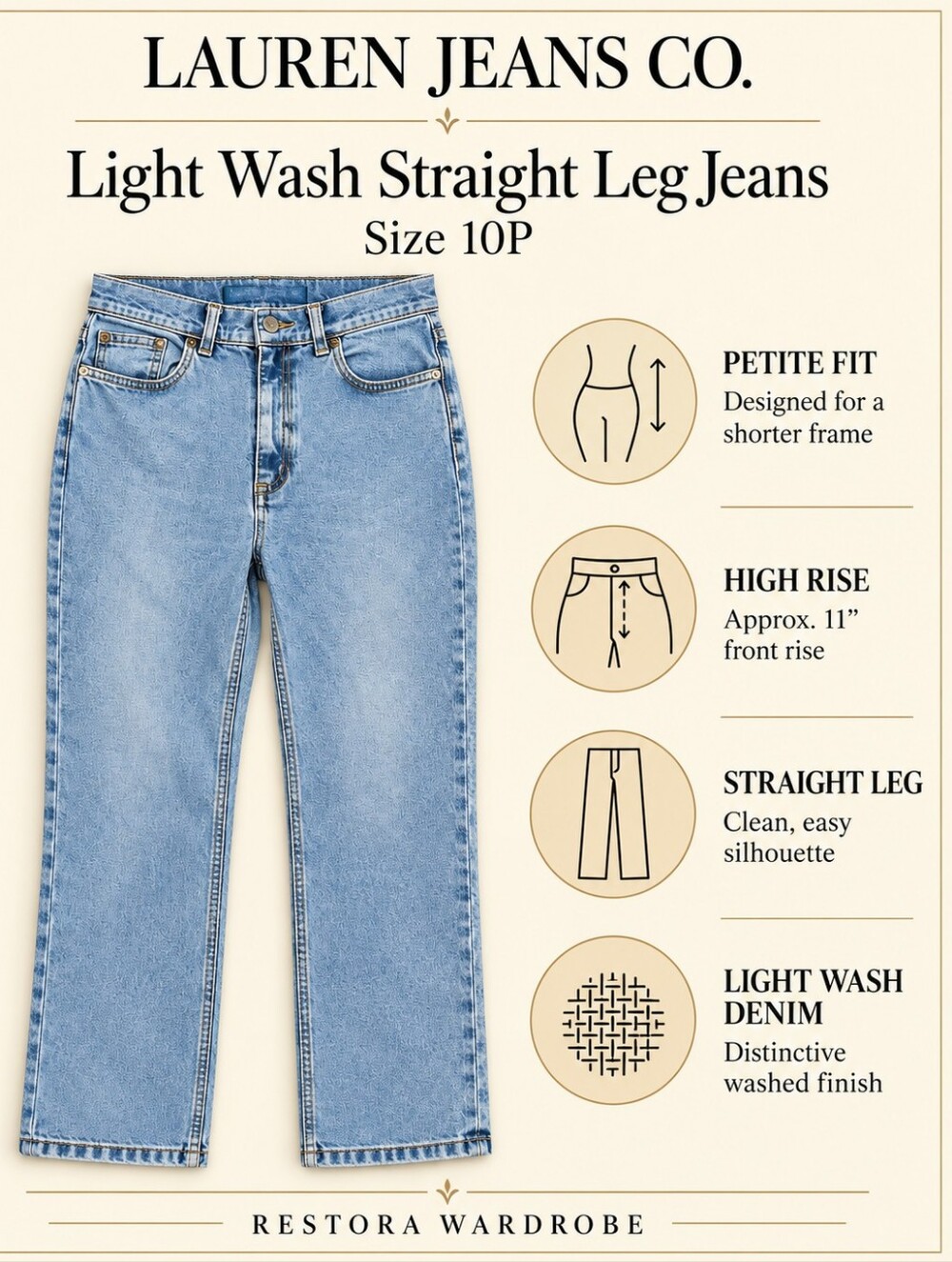 Ralph Lauren Jeans Co Jeans Light Wash High Rise Straight Leg Americana 10P